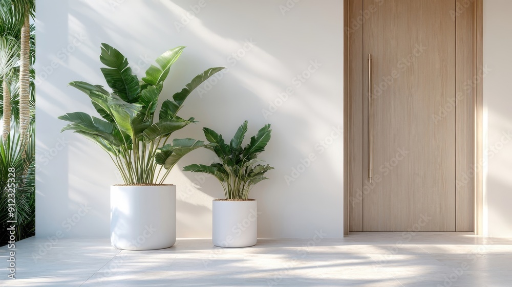 Hotel lobby transformed into lush indoor garden with large-leafed plants. Hotel lobby transformed into lush indoor garden with large-leafed plants.