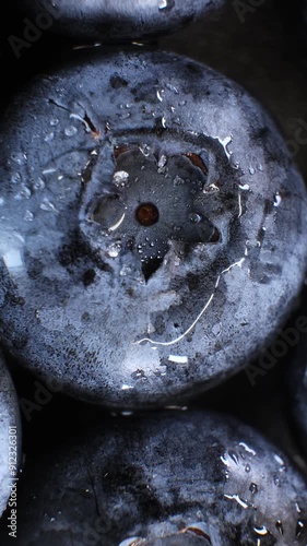 Fresh juicy blueberries rotation. Close up of blueberries. Loop motion. Vertical video.
