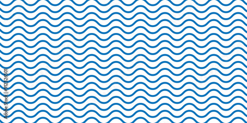Regular blue and white, wavy line pattern graphic design element background. Vector