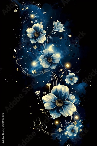 Abstract Floral Painting on Black Background
