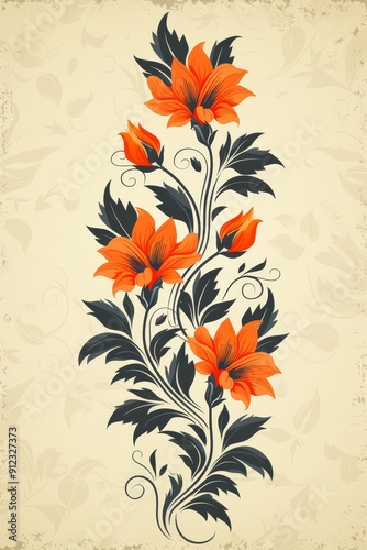 Elegant Floral Design With Orange Flowers on Beige Background