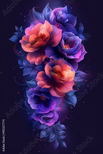 Assorted Flowers on Black Background