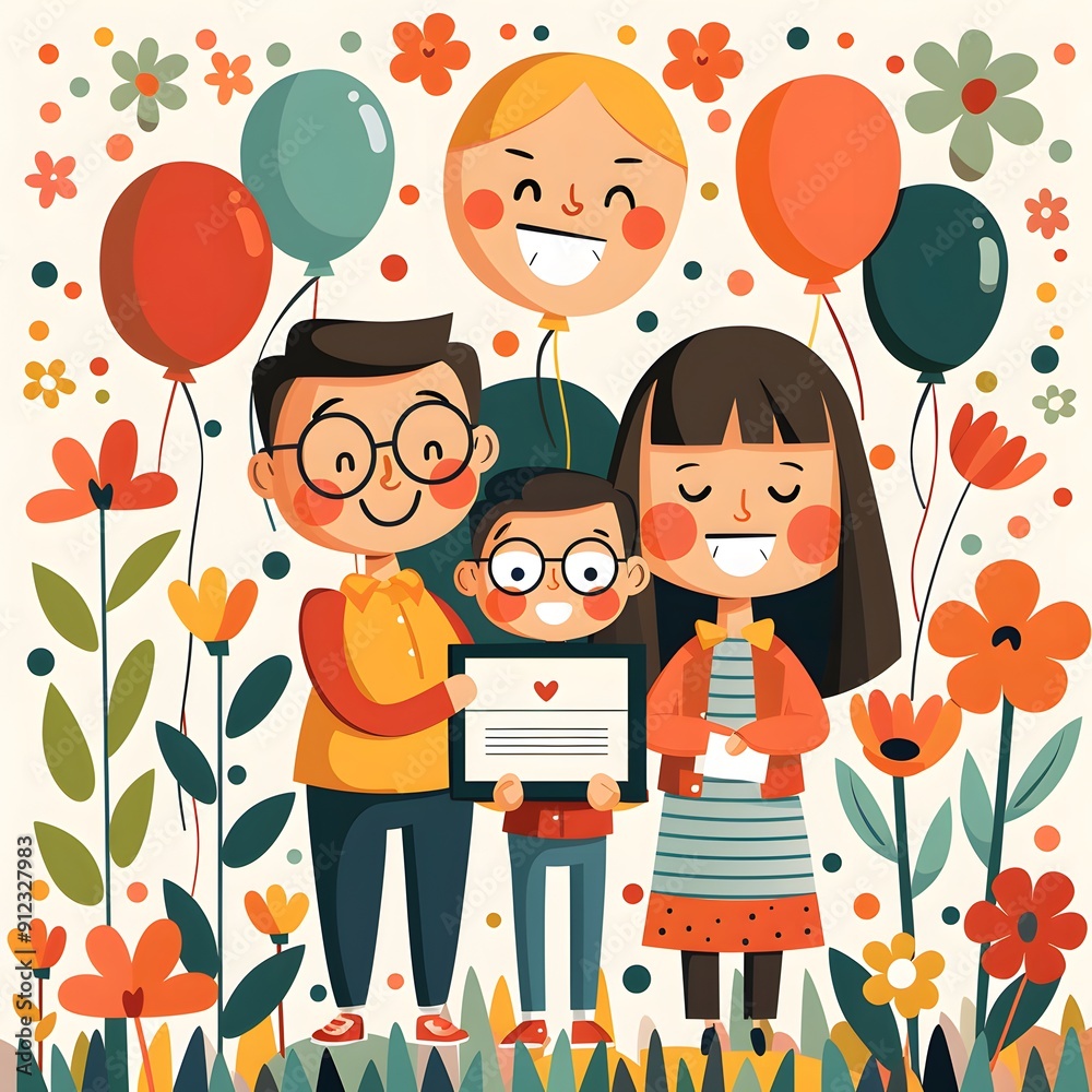 Family Celebration with Balloons and Flowers Family Celebration with Balloons and Flowers
