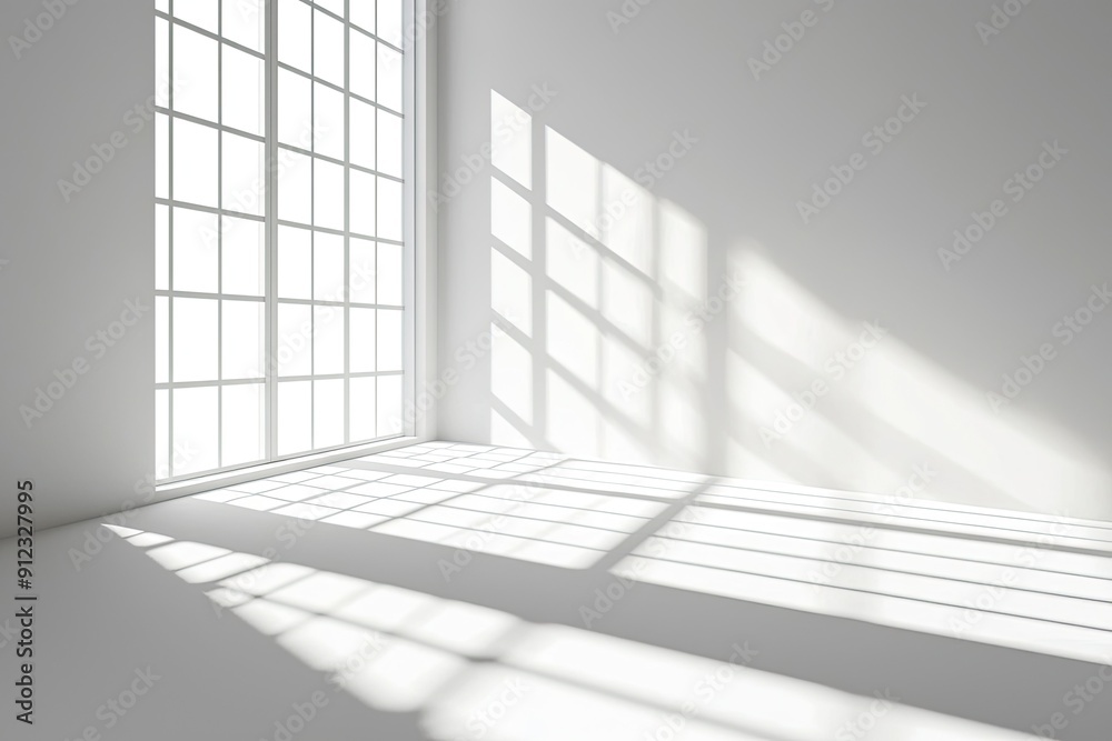 Fototapeta premium Empty white room with window and sunlight
