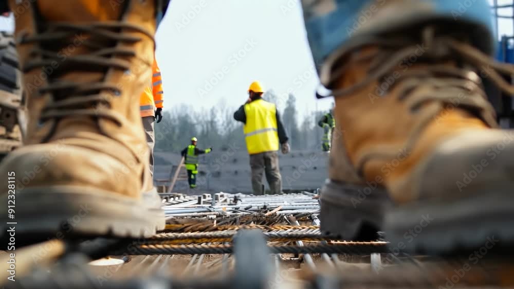 Construction Site Close-Up with Worker in Background