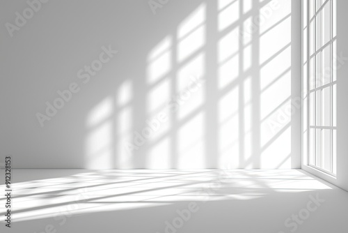 Empty white room with window and sunlight