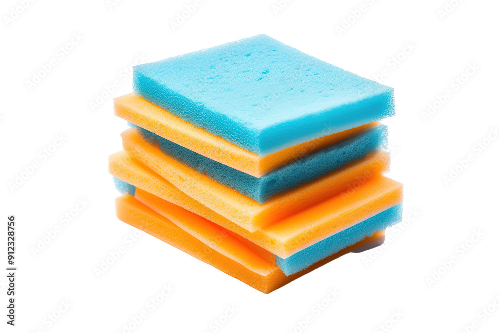 A Stack of Blue And Orange Sponges Ready For Cleaning on a White or Clear Surface PNG Transparent Background