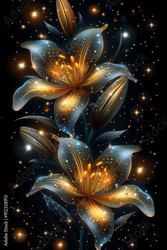 Three Black Background Flowers