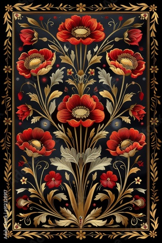 Red Flowers on Black Background