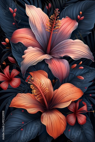 Elegant Floral Painting on Black Background