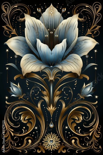 White Flower Painting on Black Background