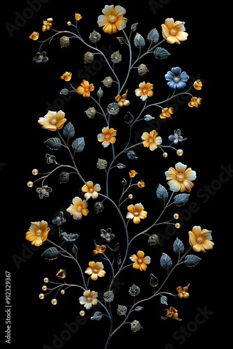 Beautiful Floral Painting on Black Background