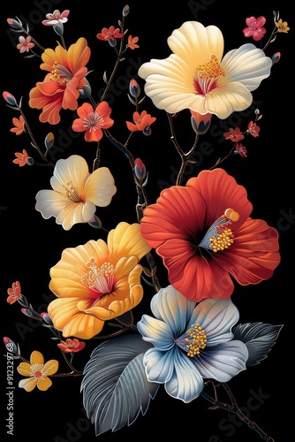 Floral Painting on Black Background