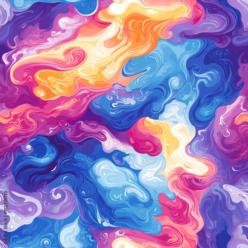 Mesmerizing Abstract Sea Surface Seamless Pattern with Swirling Waves and Dynamic Colors