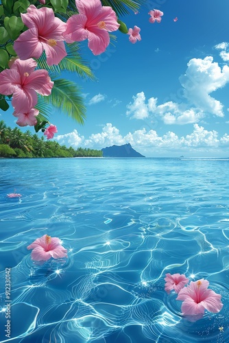 Pink Flowers Floating in the Ocean