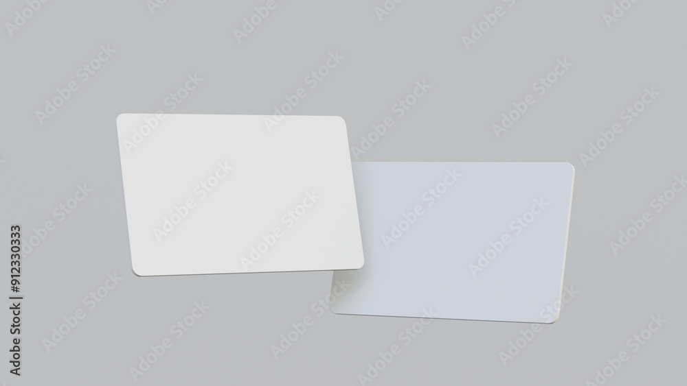White blank business cards mock up. Composition of two cards for layout design. Realistic floating business branding cards mockup on a white background.