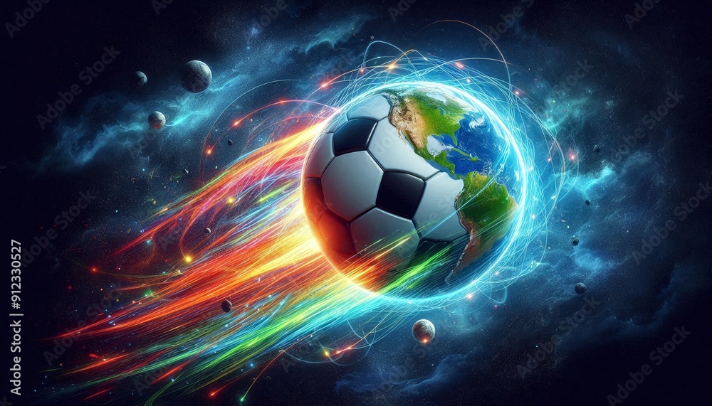 Fototapeta premium a soccer ball in the shape of the earth flies through space