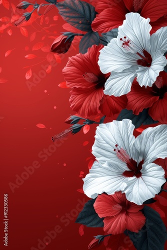 Red and White Flowers on a Red Background