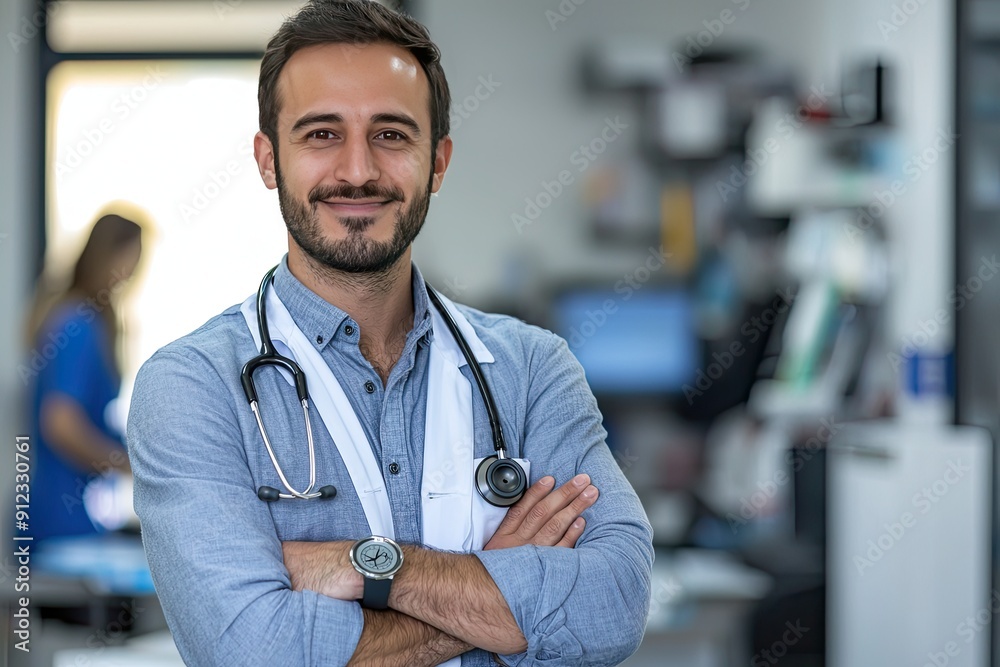 Portrait of male doctor standing in his office. Medicine and healthcare concept Portrait of male doctor standing in his office. Medicine and healthcare concept