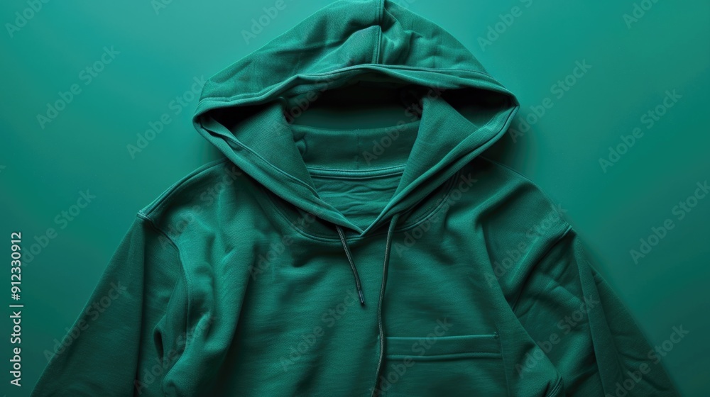 A green hoodie stands out against a solid green background A green hoodie stands out against a solid green background