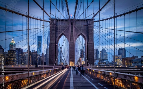 Brooklyn Bridge with the city in the background. New york