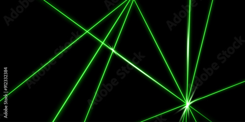 Green intersecting laser beams, glowing stripes. Abstract vector illustration isolated on black background.