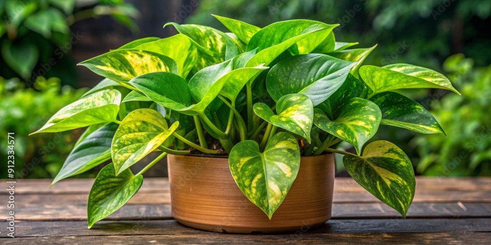 A low-maintenance Golden Pothos plant, considered easy to grow, thrives in various weather conditions and moist soil, making it a great beginner's choice for indoor or outdoor spaces.