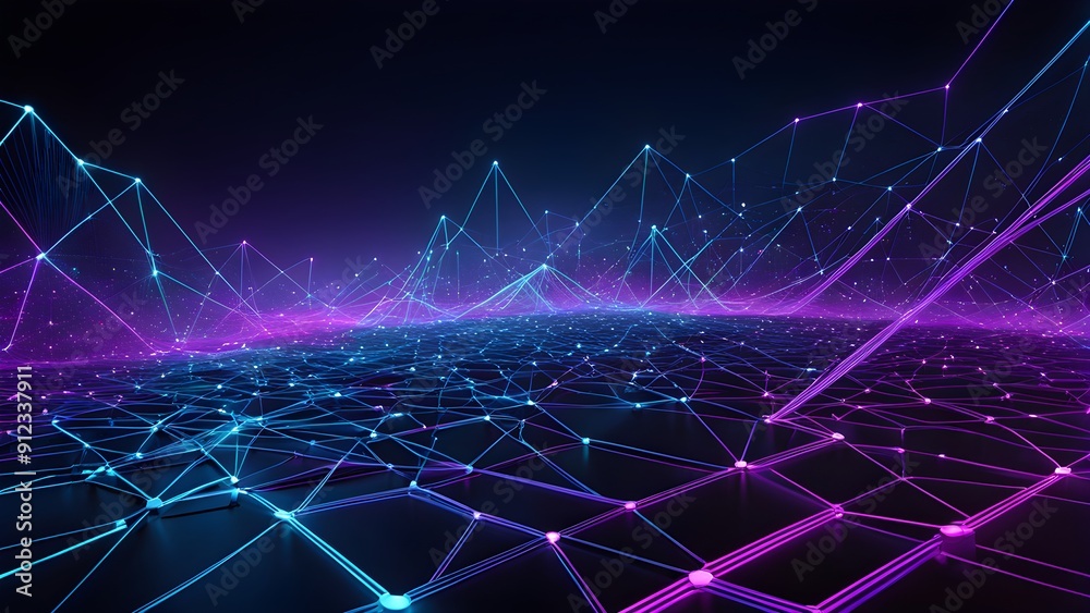 Obraz premium A computer generated image of a purple and blue sky with a network of lines