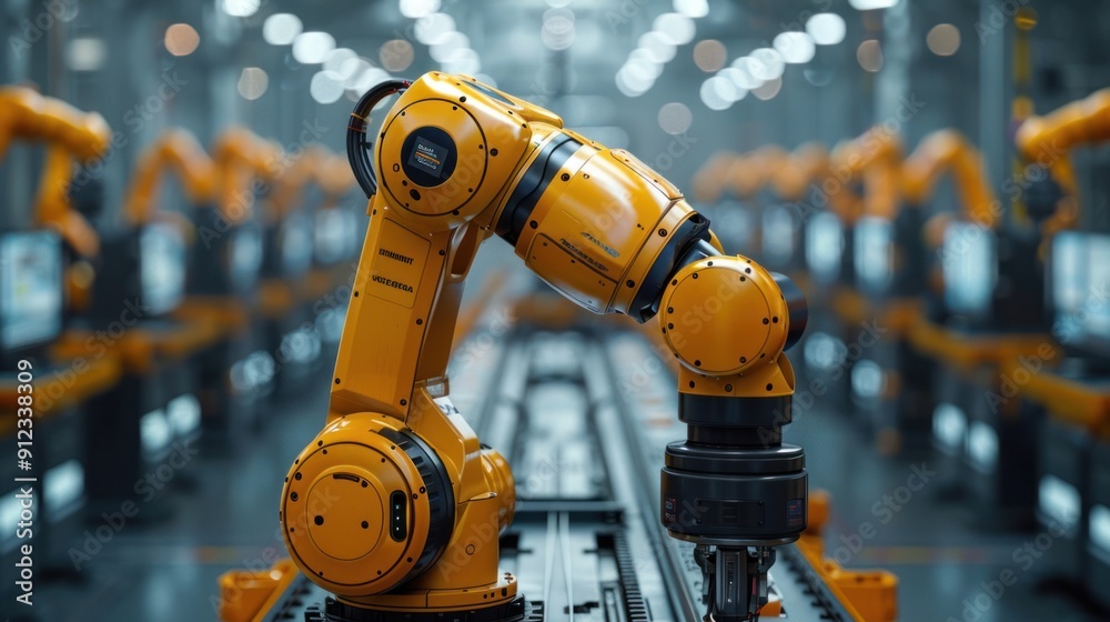Industrial Robot Arm in Automotive Manufacturing Assembly Line Industrial Robot Arm in Automotive Manufacturing Assembly Line