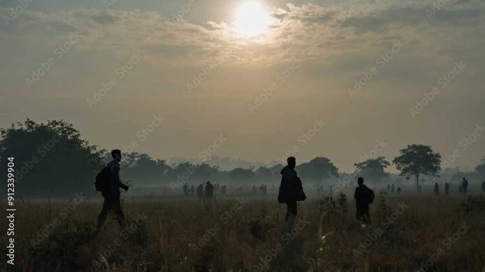 Fototapeta premium Full shot people silhouettes in nature