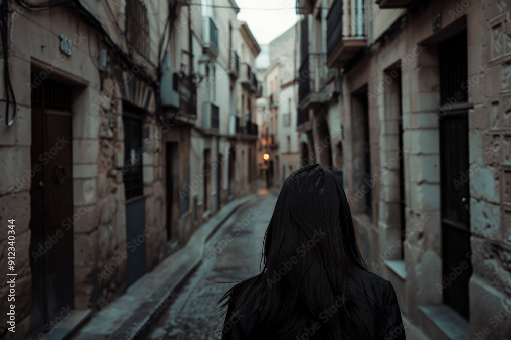 A person with dark hair is walking down a narrow and rustic alley lined with old buildings in a town, evoking a sense of nostalgia and quiet exploration. A person with dark hair is walking down a narrow and rustic alley lined with old buildings in a town, evoking a sense of nostalgia and quiet exploration.