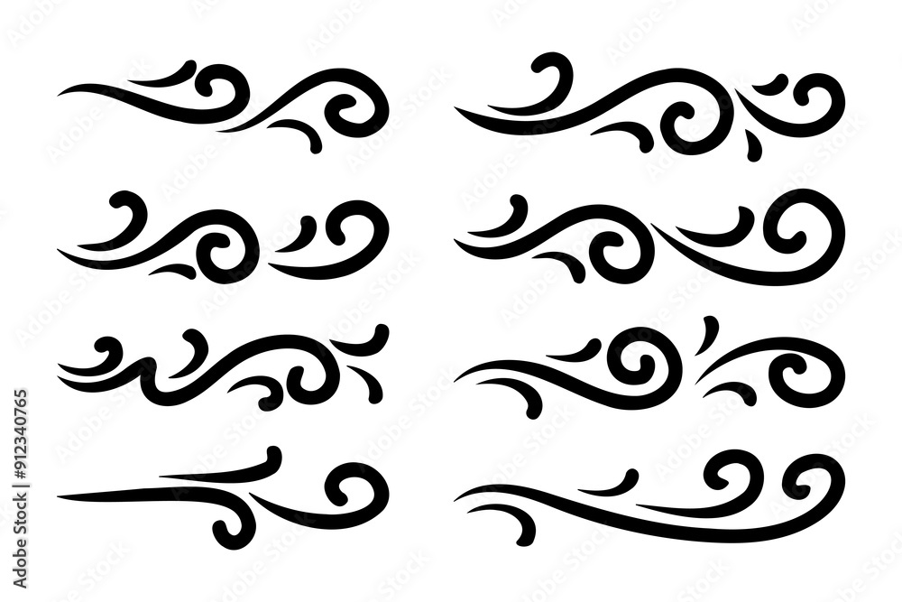Adobe Illustrator Artwork, hand drawn wind doodle set, vector illustration. Adobe Illustrator Artwork, hand drawn wind doodle set, vector illustration.