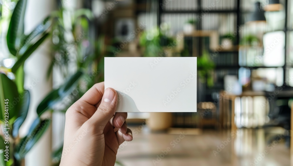 Hand Holding a Blank White Card with Blurred Background Hand Holding a Blank White Card with Blurred Background