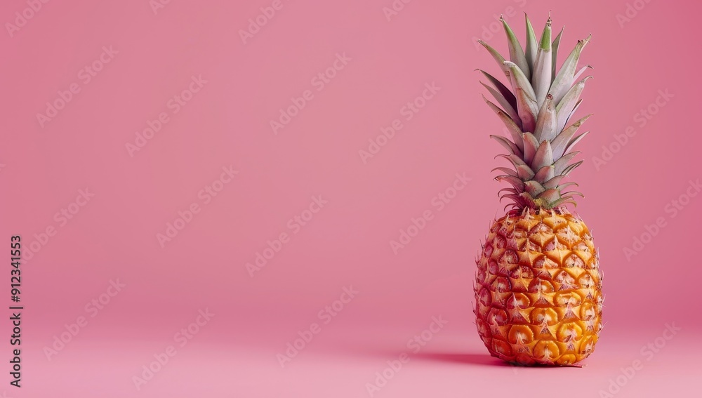 Single Ripe Pineapple on Pink Background Single Ripe Pineapple on Pink Background