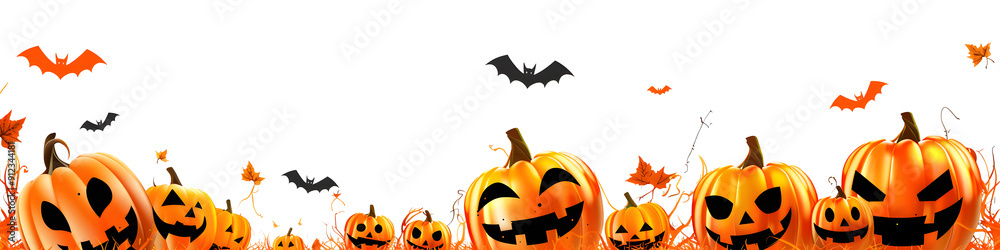Halloween pumpkins orange banner isolated on transparent background illustration Halloween pumpkins orange banner isolated on transparent background illustration