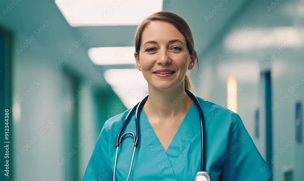 Portrait of a smiling female doctor standing in the corridor of a hospital Portrait of a smiling female doctor standing in the corridor of a hospital