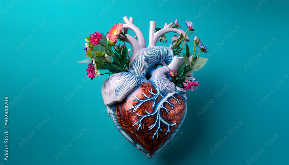 Naklejka premium herz, 3d, neu, blumen, vase, blumenvase, close up, isoliert, photo, studio, human, menschliche, abstrakt, blume, dekoration, als, hintergrund, solid, y2k, neon, vibrant, bunt, farbe, ad