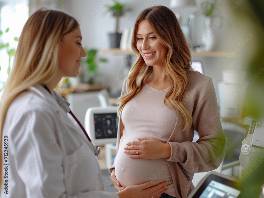 Expecting Mother Smiling While Discussing Health With Healthcare Provider at Clinic During Daylight Expecting Mother Smiling While Discussing Health With Healthcare Provider at Clinic During Daylight