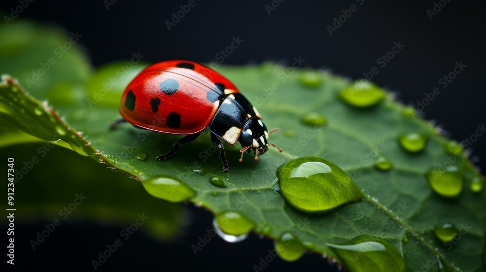 Macro shot features tiny ladybug up close Macro shot features tiny ladybug up close