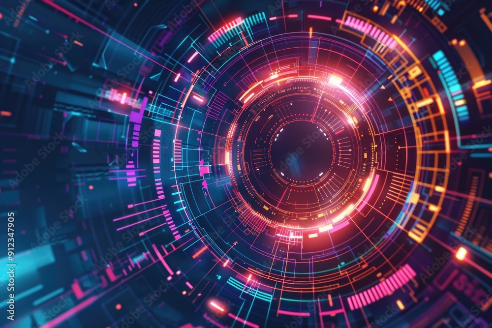 A futuristic digital background featuring a circular design