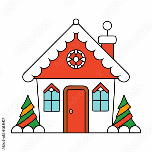 Line art christmas home art vector illustration