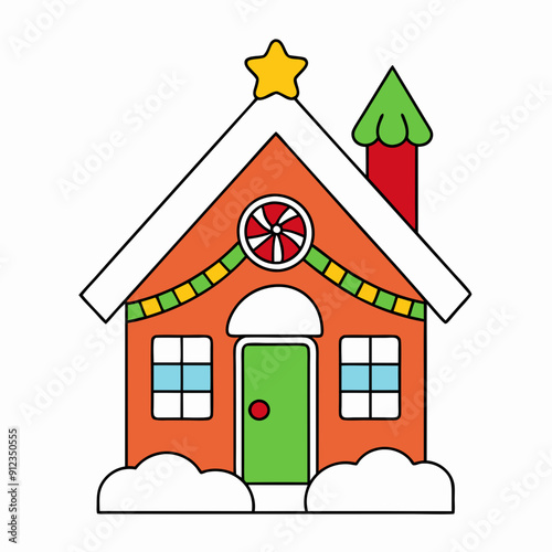 Line art christmas home art vector illustration