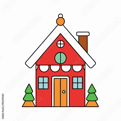 Line art christmas home art vector illustration