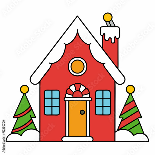 Line art christmas home art vector illustration