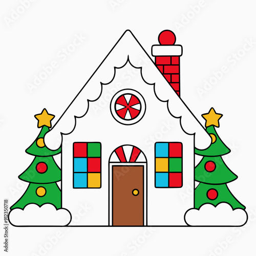 Line art christmas home art vector illustration