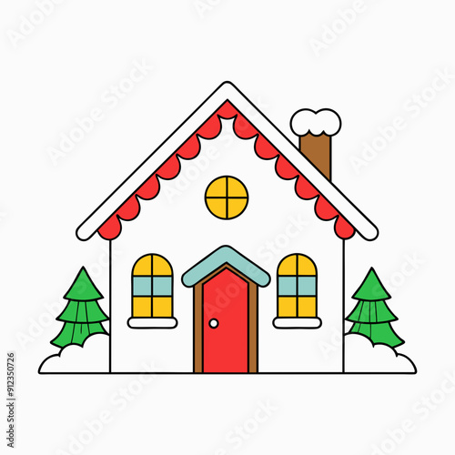 Line art christmas home art vector illustration