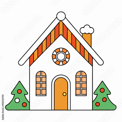 Line art christmas home art vector illustration