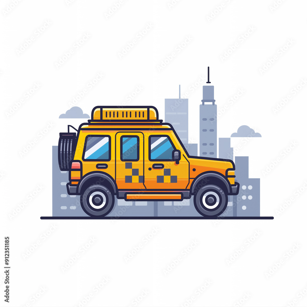 Taxi Booking Service Emblem in Cartoon Flat Style for Banners and Billboards Taxi Booking Service Emblem in Cartoon Flat Style for Banners and Billboards