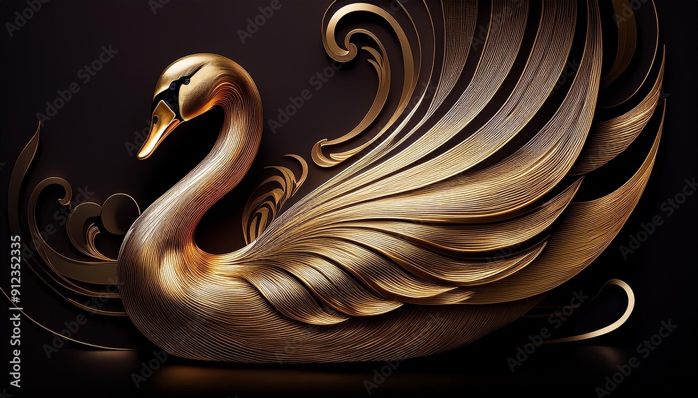 Naklejka premium Design a logo of a golden swan with elegant, flowing lines.