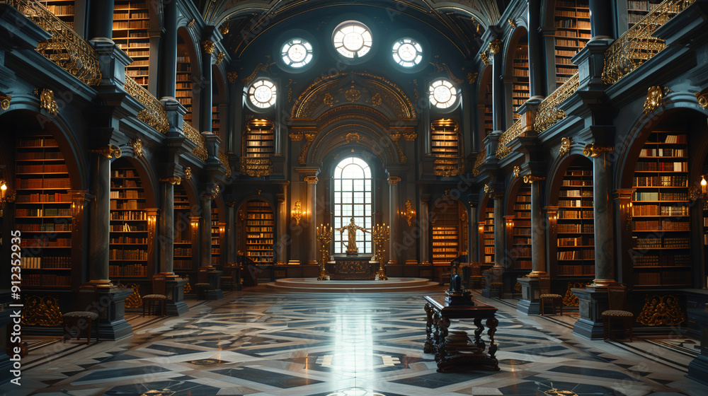 Fototapeta premium Old Library Packed With Books And Cool Lighting